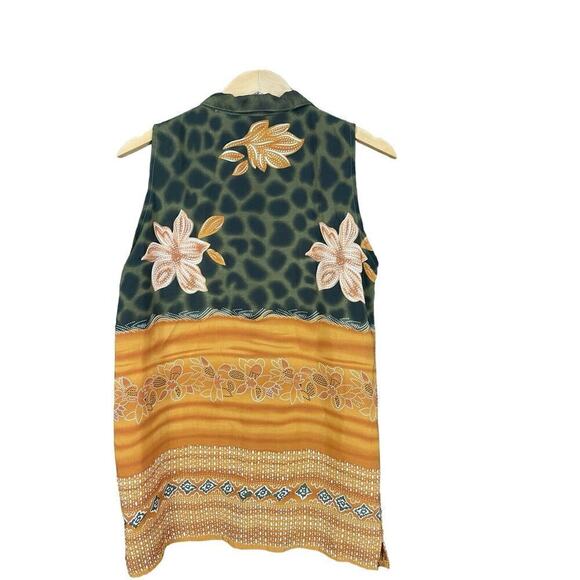 Marla Kim Olive Green & Rust Top Women Size Large Sleeveless Button Down Vintage - Picture 5 of 11